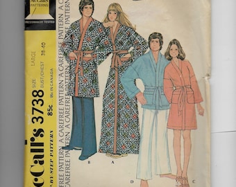 McCall's Men's or Women's Robe Pattern 3738