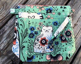 Knitting Project Bag - Project Bag - Knitting Bag - Yarn Bag - Mint Cat Project Bag