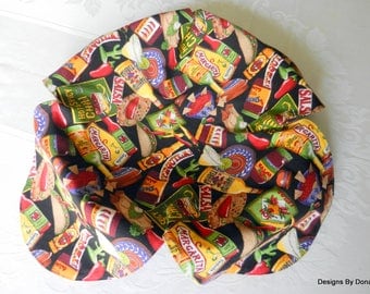 Basket Liner, Table Topper, Centerpiece, Tex-Mex Foods on a Black Background, Handmade Table Linens