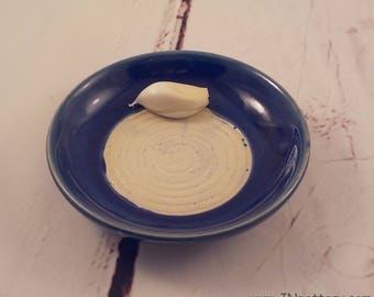 Garlic Grater Bowl - Handmade Stoneware Grating Dish - Infused Oil Bowl - Ginger Grater - Gift for the Cook - Royal Cobalt Blue v632