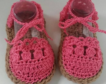 Crochet Espadrille sandals, crocheted sandals, summer shoes, crocheted baby girl booties, crocheted Espadrille, crochet cotton shoes, pink