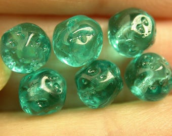 VINTAGE GERMAN GLASS Beads Green Dimpled 6.5mm pkg6 gl225