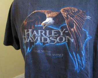 Black 1996 Harley Davidson vintage tshirt Eagle With the Wind 90s H D distressed worn tshirt Vancouver BC Totem Poles Snowy mountains XL
