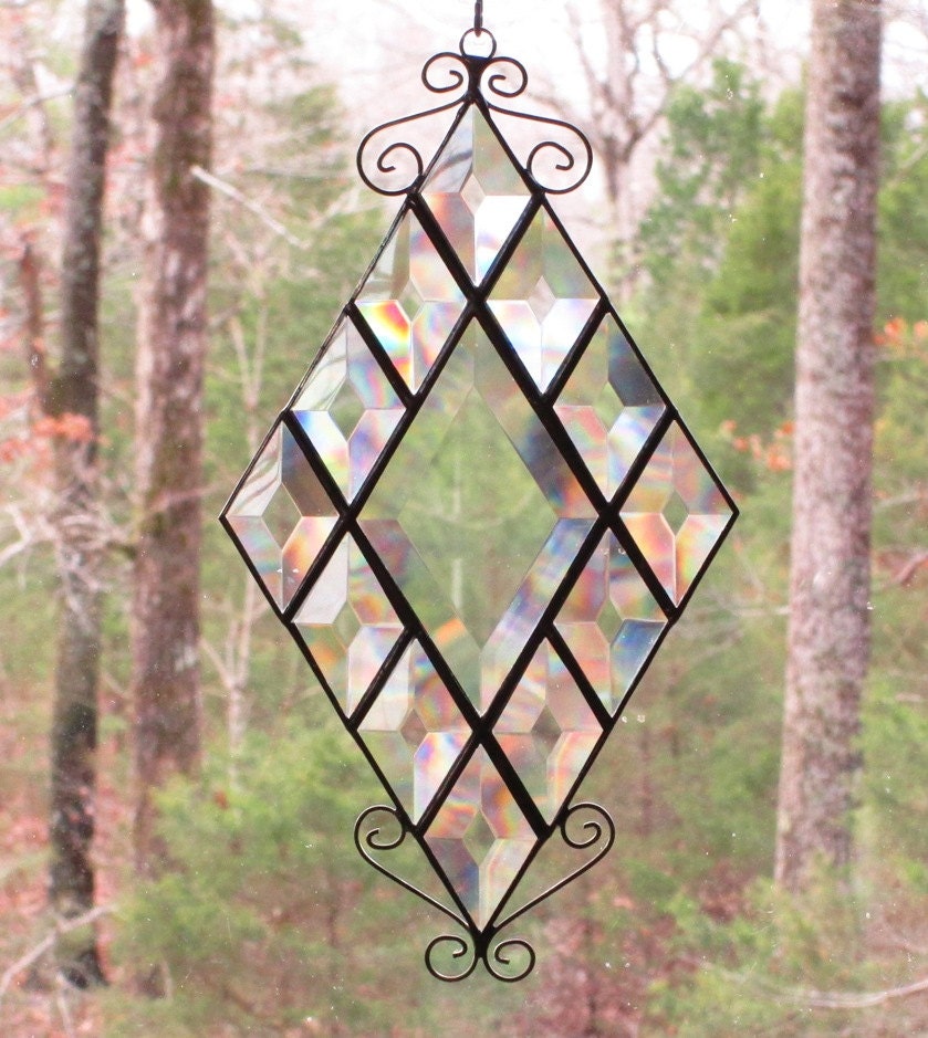 Stained Glass Suncatcher Clear Diamond Bevel With Small