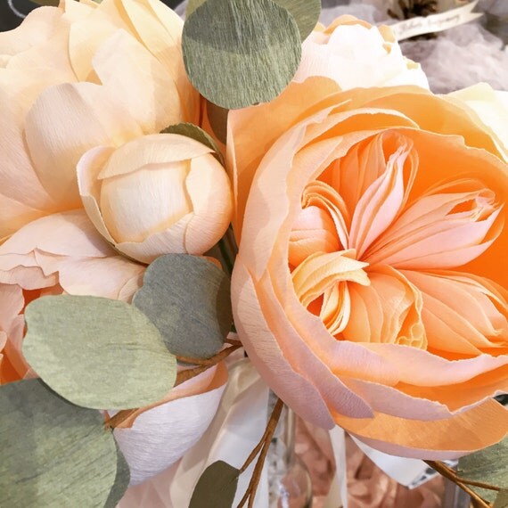 Crepe Paper Wedding Bouquet English Roses Peonies