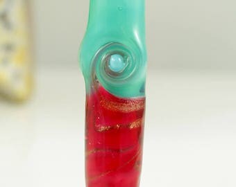 Handmade Lampwork Bead, Focal Bead, Pink and Mint, Tube Shaped Bead, Artisan Glass Beads, Donna Trull, SRA