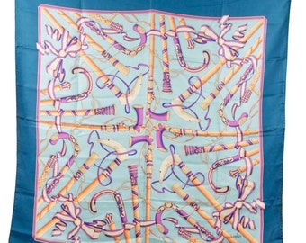 Authentic FENDI Vintage Turquoise SILK SCARF Walking Sticks Design