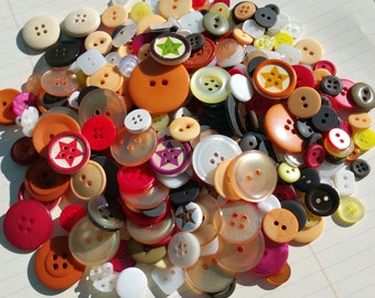 Buttons Orange Yellow White Green - Assorted Round Sewing Button - 100 Buttons - Star Garden - LAST PACK
