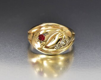 Victorian Gold Snake Ring, Ruby Diamond Paste Ring, Antique Gold Ring, Victorian Ring, Statement Ring, Size 10, Antique Snake Ring