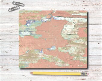 Mouse Pad, Mousepad, Office, Desk Mouse Pad, Coral, Office Accessory, Chic, Gift for Her, Rustic, Wood Panels, Weathered, Gift for Her