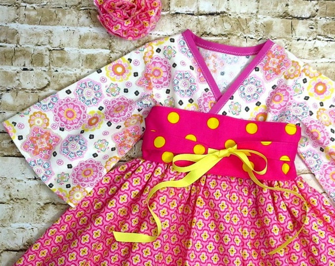 Girls Kimono Dress - Toddler Pink Dress - Girls Spring Dress - Toddler Spring Dress - Girls Pink Dress - Luxury Kids 12 mo to 14 yrs