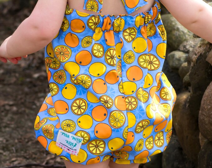 Baby Girl Bubble Romper - Gift - Toddler Clothes - Summer Outfit - 1st Birthday - Blue - Yellow - Hair Clip - Boutique - 6 months to 4 years
