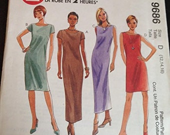 McCalls 9686 Misses Dress Maxi Shift Bateau Size C 10-12-14