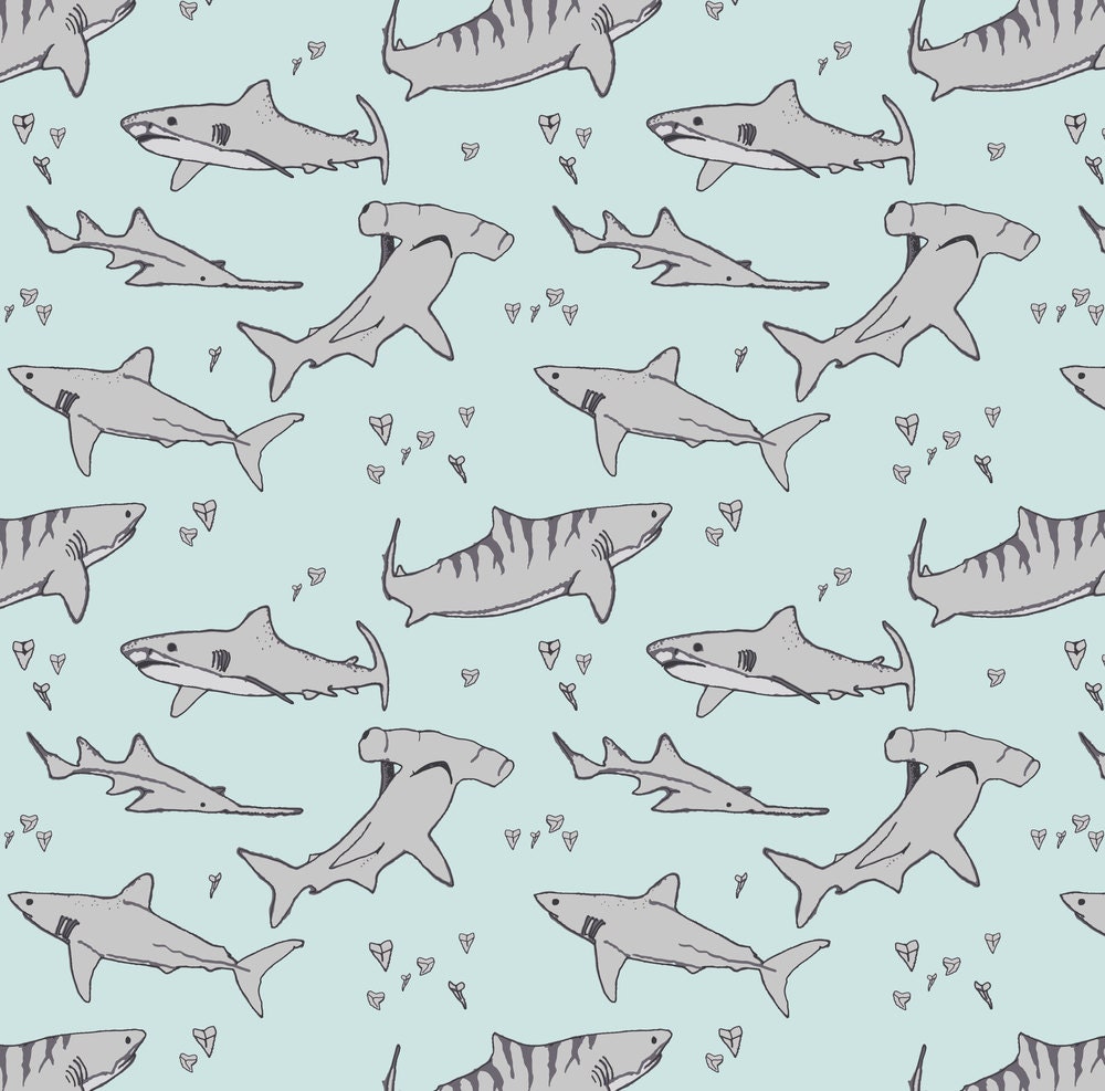 Blue Gray Shark Fabric Shark Bite Grey By Mariah Girl