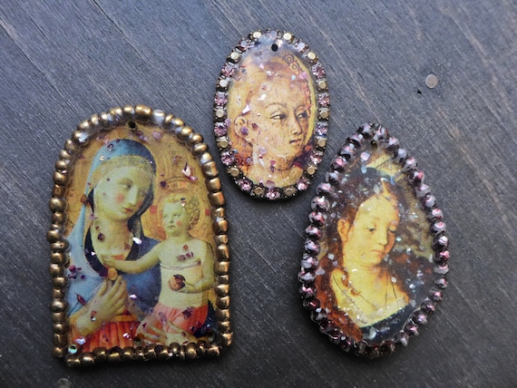 Handmade resin charm pendants with beaded frames by fancifuldevices