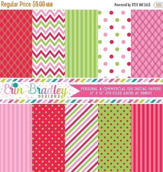 50% OFF SALE Christmas Holiday Digital Paper Pack Pink Green & Red Commercial Use Instant Download Il_570xn