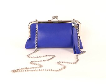 BLUE Leather Clutch ~ Italian Leather Bag ~ Royal Blue Leather Purse ~ Cobalt Leather Handbag ~ Blue CrossBody Clutch~ Blue Leather Wristlet