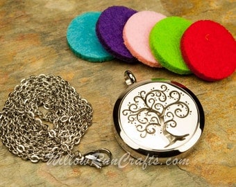 Essential Oil Diffuser Necklace Tree of LIfe 316L Stainless Steel Locket with Chain (19-34-040)