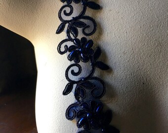 Navy Blue Beaded Lace Trim for Lyrical Dance, Bridal, Sashes, Costumes BL 4037nb
