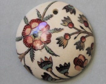 1" Heirloom Vines - Domed Circle Pendant - Ceramic Focal Pendant