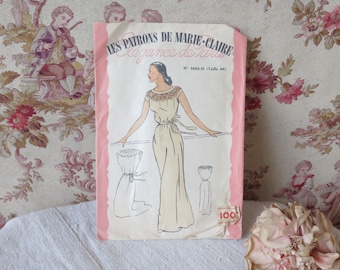 Vintage French Sewing Lingerie Pattern, 1940s Les Patrons De Marie Claire Unused Pattern, Size 44 French, Chemise de Nuit Nightgown