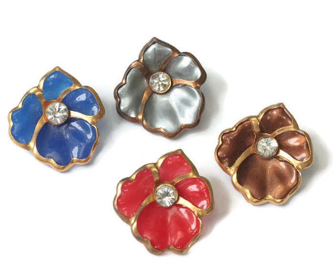 Four Pansy Flower Scatter Pins Red Blue Silver Bronze Vintage