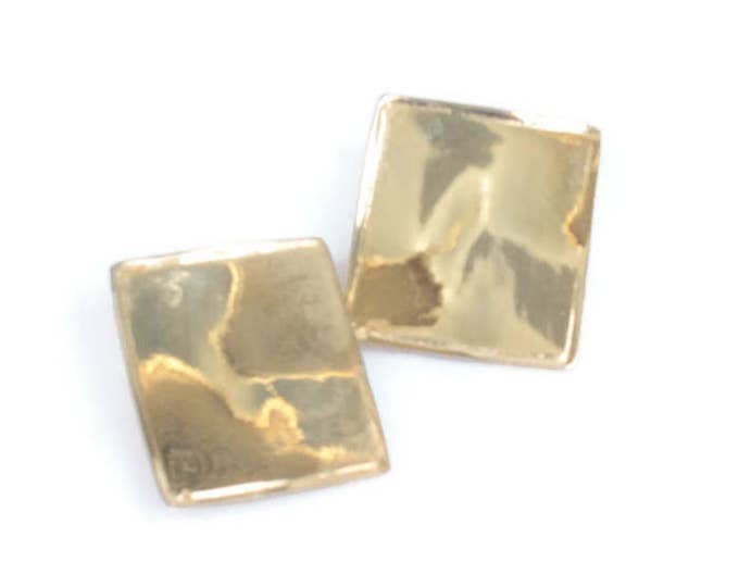 Designer Modernist Earrings Gold Tone Rectangular Signed Les Bernard Clip On Vintage