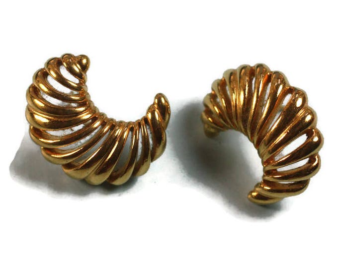 Monet Earrings Gold Tone Open Crescent Shaped Pierced Posts Vintage