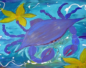 Blue crab and starfish coastal place mats from my art