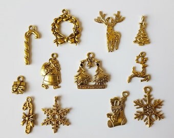 Christmas Charm Set - Antique Gold (12)