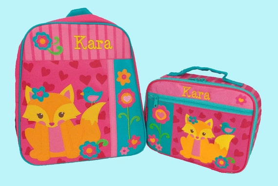 Child's Personalized Stephen Joseph GoGo FOX Themed Backpack and Lunchbox School Set-Monogramming Included In Price