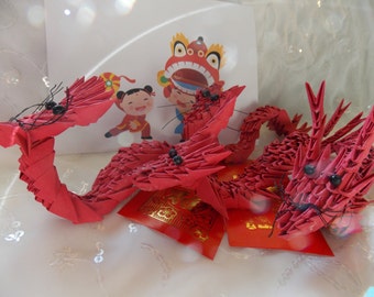 Origami Dragon~Chinese New Year Red Origami Dragon~Red Dragon~Chinese Dragon