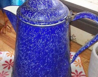 Rare Bright Blue Enamelware Coffee Pot