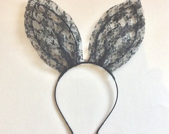 Ariana Grande black lace bunny ears headband, UK