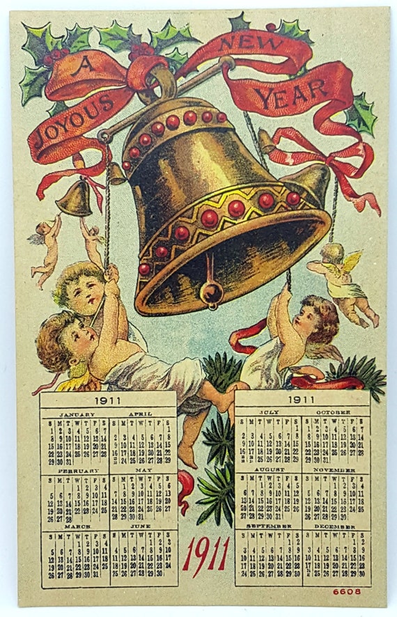 Items similar to Antique Happy New Year 1911 Calendar Postcard ReUse