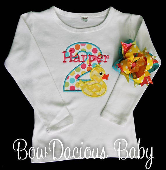 Rubber Duck Birthday Shirt and Hair Bow, Duck Birthday Shirt and Hair Bow, Girls Birthday Set, Girls Birthday Outfit, Custom Birthday Shirt Il_570xn