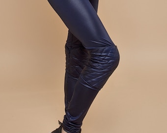 NEW! faux leather pants women - faux leather leggings women - dark blue glossy pants - womens leggings - blue tights - sexy leggings