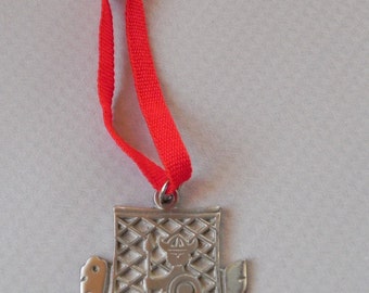 R. Tennesmed Pewter Pendant or Christmas Ornament. Made in Sweden. Mid Century Nordic Viking Ship.