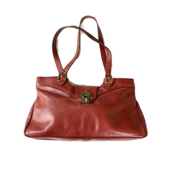 Vintage 1960s Aigner Handbag Burgandy leather bag Oversized