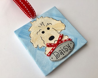 Hand Painted and Personalized 3x3 Goldendoodle ornament