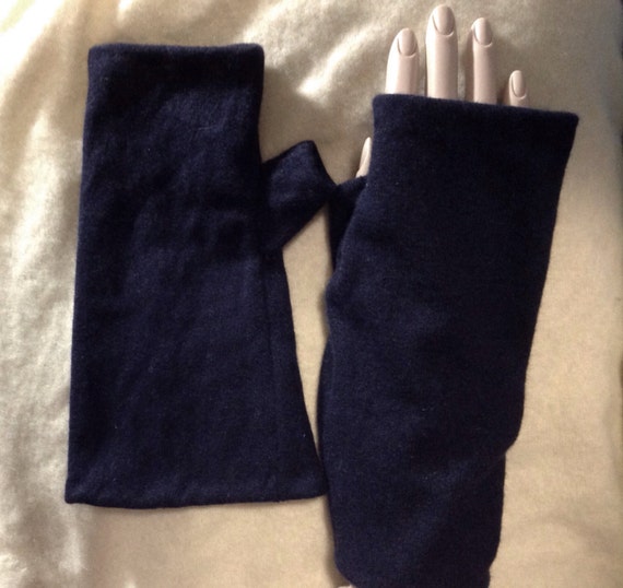 Navy blue cashmere Fingerless Gloves Men blue Upcycled Sweater