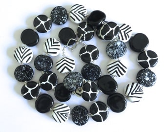 Black and White Kazuri Bead Necklace, Fair Trade Beads, Ceramic Necklace, Statement Necklace