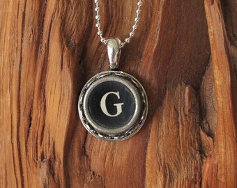 The Letter G Vintage Typewriter key pendant necklace