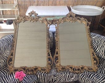 Reserved for Tim..PAIR ROCOCO MIRRORS / 4 Ft Tall / Pair of Large Rococo Mirrors / Paris Apt Bombay Mirrors / Gold Resin at Retro Daisy Girl