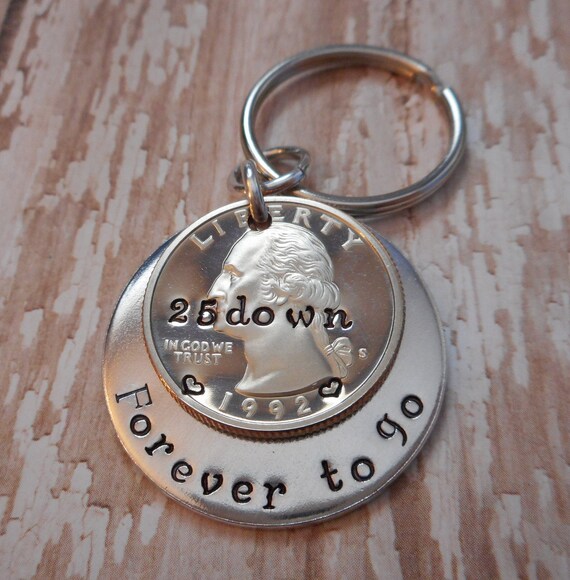25 Years  Down and Forever To Go Wedding  Anniversary  Key  Chain