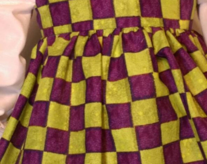 Green and purple check Mardi Gras parade dress and blouse fits 18 inch dolls,