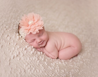 Peach headband, peach and ivory baby headband, peach ivory headband, peach headband, ivory headband, vintage headband, vintage photo prop