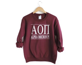New Alpha Omicron Pi Maroon Stripe Crewneck Sweatshirt // Size S-3XL // You Pick Color