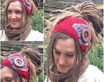 Crochet Dreadband, Massive Button, Headband, Dread Wrap, Hair band