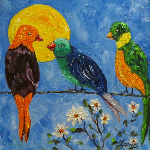 Birds parrots flowers animal art original oil painting by Sandra Cutrer Fine Art
